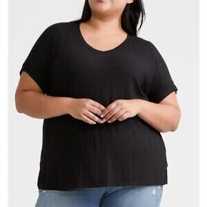 Terra & Sky Womens 1X 16/18 Top Tunic Tee Black Short Sleeves Plus Size